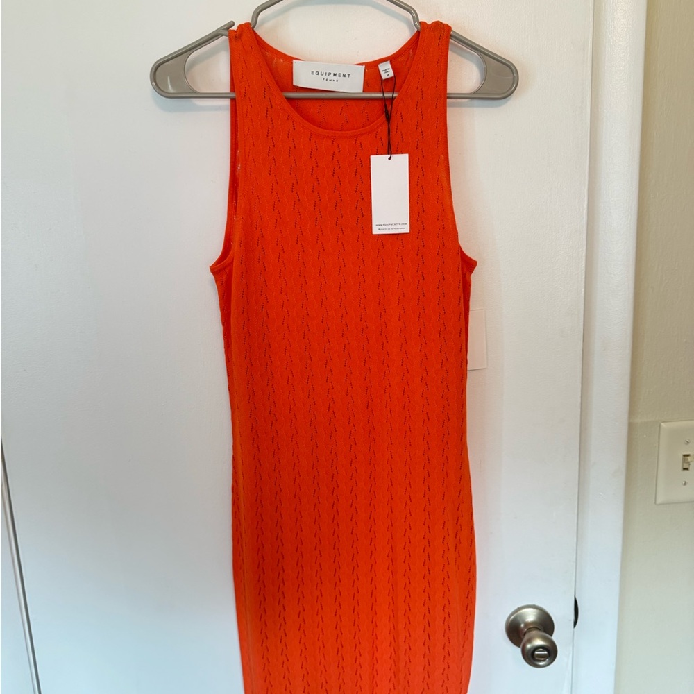 Equipment Orange Ribbed Halter Midi Dress
